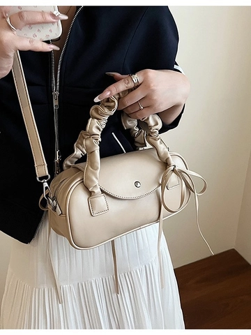 Mode Femmes PU Cuir Sac Oreiller Grande Capacité Sac Bandoulière Sac à Main Avec Nœud Décor Couture Sac Besace