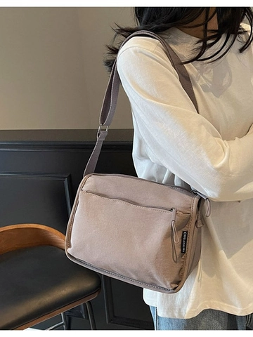 Damen Canvas Umhängetasche Minimalistisch Casual Schultertasche Mit Mehreren Taschen Reißverschluss Breitem Verstellbarem Gurt Mode Messenger Bag