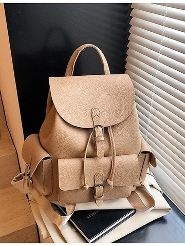 Sac à Dos Femme Mode en Cuir PU Texture Litchi Grande Capacité Sac d'École pour Étudiants Quotidien Voyage Navette