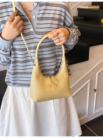 Sac Hobo Demi-Lune en Cuir PU à Motif Litchi Minimaliste pour Femme Sac Bandoulière Sac à Épaule Chic
