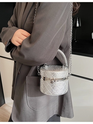 Mode Damen Glitzer Gesteppt Zylindrisch Mini Beuteltasche Crossbody Kette Handtasche Abend Niche High-end Lippenstift Tasche