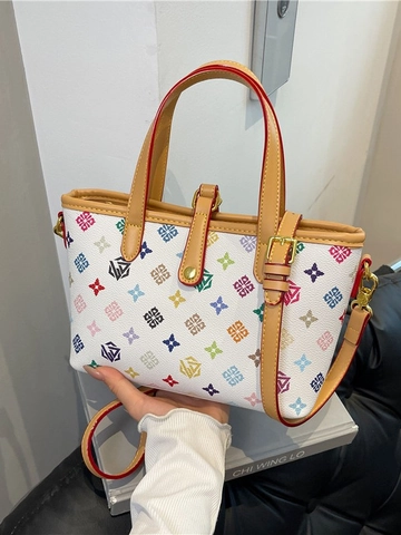 Damen Mode PU Leder Eimertasche Floral Monogramm Druck Umhängetasche Retro Koreanischen Stil Handtasche Für Den Alltag