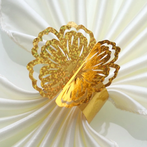 Laser Cut Hollow Butterfly Floral Paper Napkin Rings Pearlescent Reflective Paper Napkin Buckle For Wedding Banquet Party Table Decoration