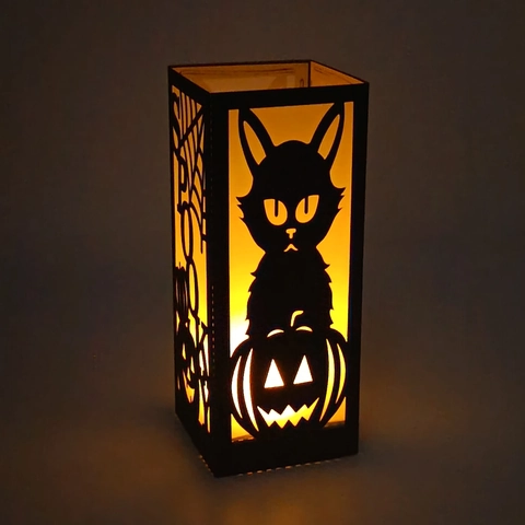 Halloween Lampenschirm Aus Papier Laser Geschnitten Spinnennetz Kürbis Katze Muster Gruselig Schwarz Deko Kerzenhülle Für Festival Party