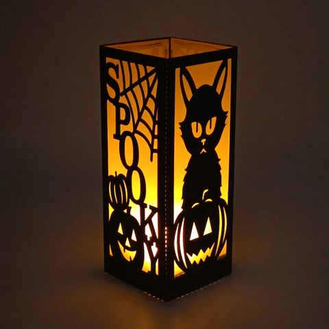Halloween Lampenschirm Aus Papier Laser Geschnitten Spinnennetz Kürbis Katze Muster Gruselig Schwarz Deko Kerzenhülle Für Festival Party