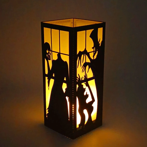 Gruseliger Halloween Schwarzer Karton Lasergeschnitten Silhouette Papierlaterne Lampenschirm Hexe Skelett Gothisch Deko Party Ornament Nachtlicht Abdeckung