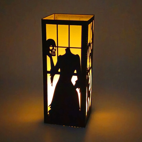 Gruseliger Halloween Schwarzer Karton Lasergeschnitten Silhouette Papierlaterne Lampenschirm Hexe Skelett Gothisch Deko Party Ornament Nachtlicht Abdeckung