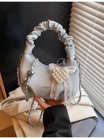 Sac à Épaule en Cuir PU Mode Femmes Poignée Nuage Pendentif Coeur Perle Artificielle Bandoulière Sac Sous le Bras