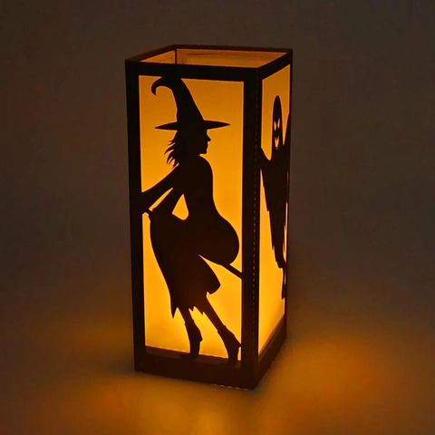 Pantalla de Linterna de Cartulina Negra Gótica Halloween Bruja Fantasma Castillo Hueco para Vela Electrónica Decoración de Fiesta