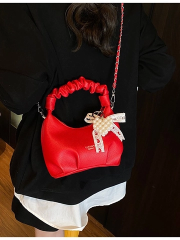 Sac à Épaule en Cuir PU Mode Femmes Poignée Nuage Pendentif Coeur Perle Artificielle Bandoulière Sac Sous le Bras