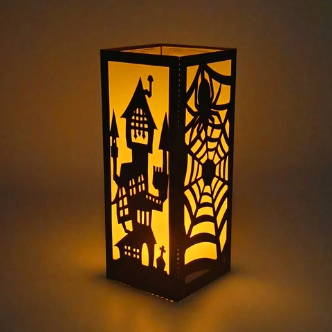 Halloween Hollow Out Paper Lampshade Spooky Castle Spider Web Design Black Cardstock Lantern For Party Table Decoration