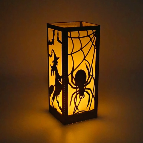 Paralume in Cartone di Halloween Intagliato a Laser Silhouette Strega Pipistrello Ragnatela Copertura Decorativa per Festa Casa