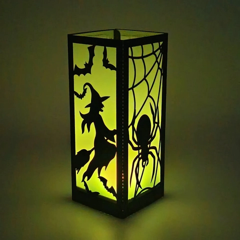 Paralume in Cartone di Halloween Intagliato a Laser Silhouette Strega Pipistrello Ragnatela Copertura Decorativa per Festa Casa