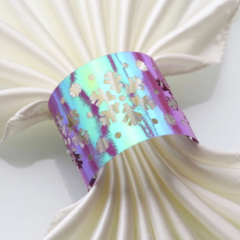 Ronds de Serviette en Papier Découpés au Laser Flocon de Neige Miroir Or Argent Multicolore Décoration de Table de Fête de Noël Boucles de Serviette