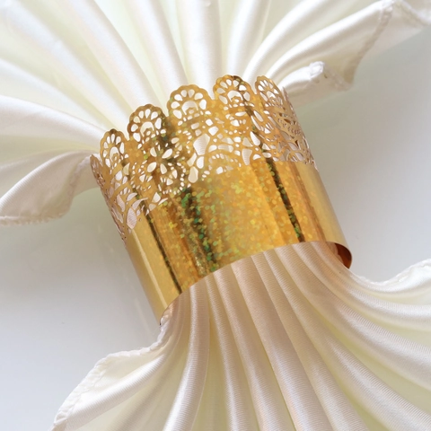 Laser Cut Lace Flower Napkin Rings Paper Crown Hollow Out Napkin Buckle Holder For Wedding Banquet Party Table Decoration Accessories
