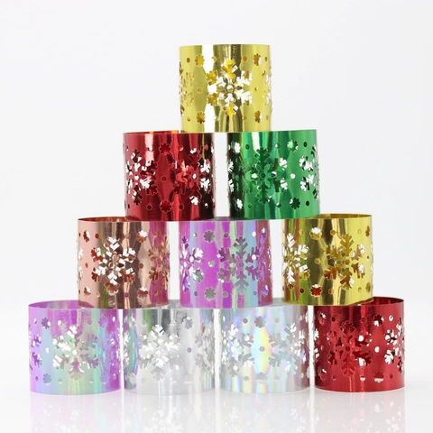 Ronds de Serviette en Papier Découpés au Laser Flocon de Neige Miroir Or Argent Multicolore Décoration de Table de Fête de Noël Boucles de Serviette