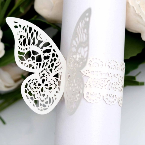 Elegant Laser Cut Hollow Butterfly Napkin Rings Pearlescent Paper Napkin Buckle For Wedding Banquet Party Table Decoration