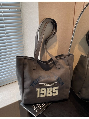 Sac Tote en Toile Vintage Style Coréen pour Femmes Grande Capacité Retro 1985 Impression de Lettres Sac à Épaule Shopping Casual École