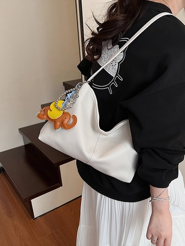 Sac Fourre-tout de Mode pour Femmes en Cuir PU Grande Capacité Sac à Épaule avec Pendentif Éléphant Texture de Litchi Sac à Main