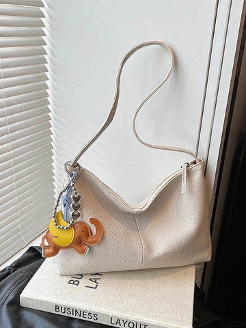 Sac Fourre-tout de Mode pour Femmes en Cuir PU Grande Capacité Sac à Épaule avec Pendentif Éléphant Texture de Litchi Sac à Main