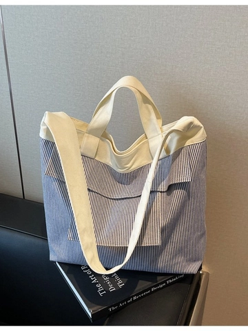 Grand Sac Cabas en Toile Rayé Vichy Patchwork Sac à Épaule pour Femmes Décontracté Multi Poches Sac à Main