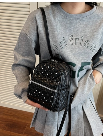 Petit Sac à Dos Femme Mode Mini en Cuir PU Matelassé Avec Strass Scintillants Sac Seau de Voyage Avec Bretelles Réglables