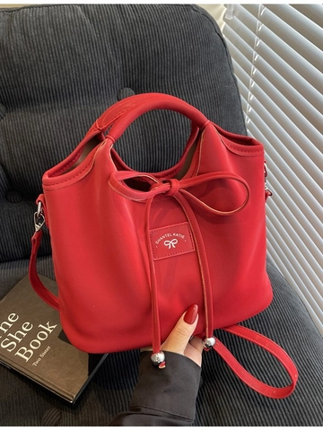 Sac Seau en Cuir PU pour Femmes Doux Nœud Papillon Cordon de Serrage Sac à Main Minimaliste Style Coréen Sac à Bandoulière Pour Le Quotidien