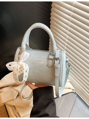 Sac Boston Doux en Similicuir PU Plissé pour Femmes Pendentif Cœur en Perle Nœud en Dentelle Sac Bandoulière Sac à Main