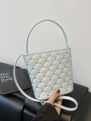 Fashion Women Quilted Rhombus PU Leather Bucket Bag Mini Crossbody Handbag With Chain Strap Rivet Decoration Daily Shoulder Bag