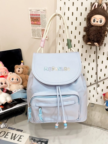 Korean Style Lightweight Nylon Backpack For Women Casual Travel School Bag With Letter Embroidered Drawstring Closure Versatile Daypack