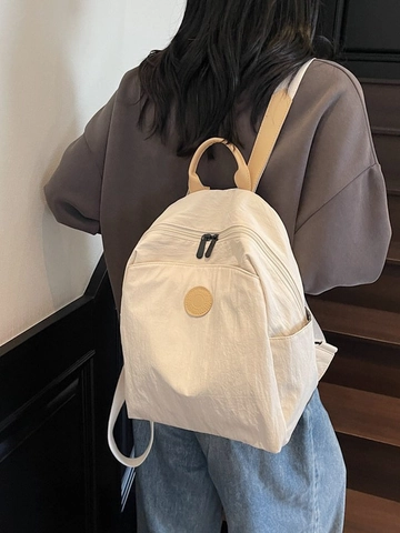 Minimalist Lightweight Canvas Backpack For Women Fashion School Backpack Casual Travel Daypack With Contrast Handle Multi-Pocket
