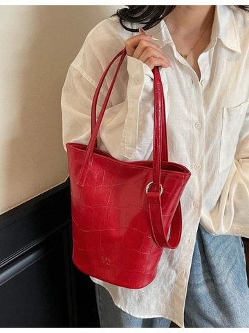 Fashion Crocodile Pattern PU Leather Bucket Bag For Women Niche Style Simple Shoulder Bag Large Capacity Daily Commuting Tote Bag