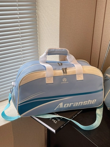 Women Large Capacity PU Leather Gym Bag With Independent Shoe Compartment Badminton Racket Slot Sport Duffle Travel Bag