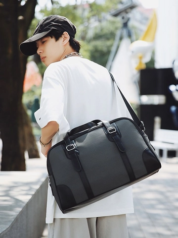 Vintage Canvas Artificial Leather Trim Travel Bag For Women Large Capacity Shoulder Duffle Bag Retro Casual Tote Handbag