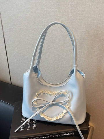 Women's Fashion Large Capacity PU Leather Hobo Shoulder Bag Sweet Heart Lace Bow Decoration Casual Commuter Underarm Bag