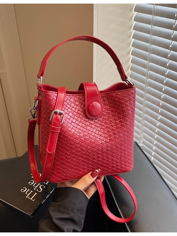 Women Woven Texture Bucket Bag Fashion PU Leather Large Capacity Shoulder Bag With Adjustable Strap Urban Casual Handbag