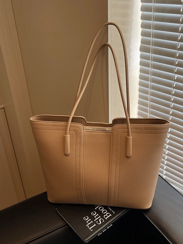 Sac Fourre-Tout Grande Capacité pour Femmes Haute Texture en Cuir PU Simple Sac à Épaule pour Navette Doux Motif Litchi