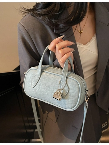 Vintage Luxurious Litchi Pattern PU Leather Shoulder Bag For Women Fashion Boston Pillow Handbag With Silver Lock Pendant