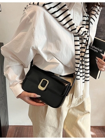 Bolso Bandolera Cuadrado de Cuero PU Simple para Mujer Bolso de Hombro para Axila a la Moda Con Hebilla de Metal Dorado Cierre Magnético Bolso Casual para el Trabajo Diario