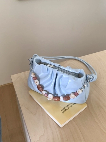 Women Fashion Ruched Cloud Bag PU Leather Crossbody Bag With Beaded Chain Ruched Shoulder Bag Versatile Textured Handbag