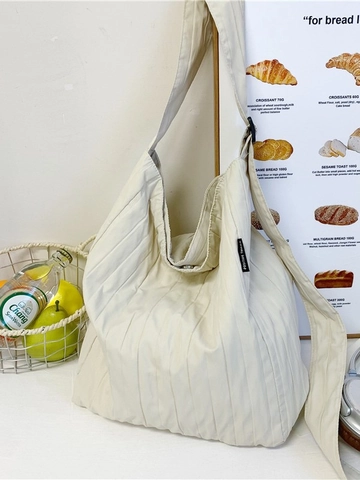 Niche Design Large Capacity Pleated Tote Bag For Women Versatile Commuter Canvas Shoulder Crossbody Bag Casual Handbag