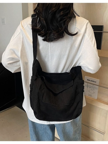 Large Capacity Canvas Crossbody Bag For Women Retro Distressed Fringed Edge Shoulder Tote Messenger Bag Casual Hobo Bag