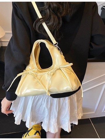 Women PU Leather Shoulder Bag Sweet Bow Detail Dumpling Shape Small Square Bag Versatile Crossbody Handbag For Daily Wear