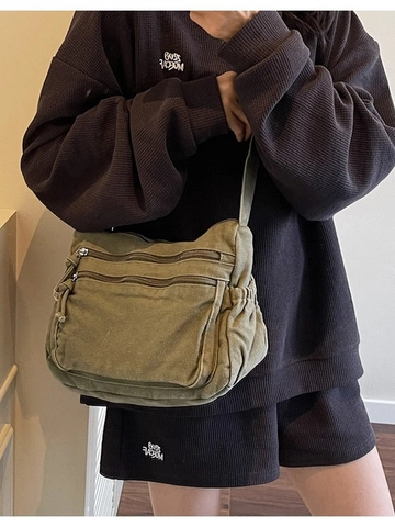 Lässige Canvas Umhängetasche Große Kapazität Für Damen Vintage Multi Reißverschlusstasche Schulter Messenger Bag Verstellbar