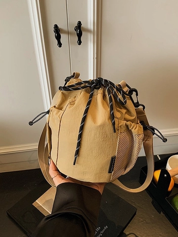 Women Fashion Pleated Drawstring Bucket Bag Lightweight PU Leather Crossbody Shoulder Bag For Casual Daily Commute Travel