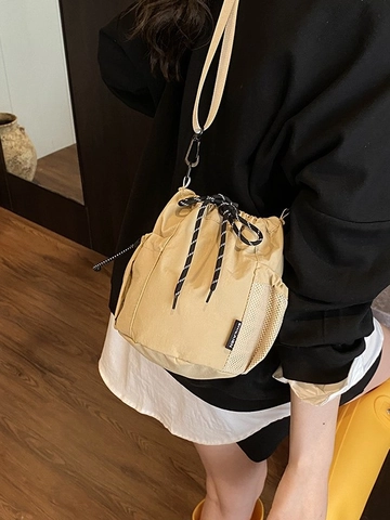 Women Fashion Pleated Drawstring Bucket Bag Lightweight PU Leather Crossbody Shoulder Bag For Casual Daily Commute Travel