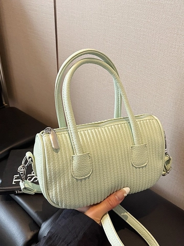 Women Pleated Pillow Bag PU Leather Cylindrical Crossbody Bag Ruched Handbag With Detachable Strap Fashion Korean Style Shoulder Bag