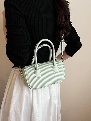 Women Pleated Pillow Bag PU Leather Cylindrical Crossbody Bag Ruched Handbag With Detachable Strap Fashion Korean Style Shoulder Bag