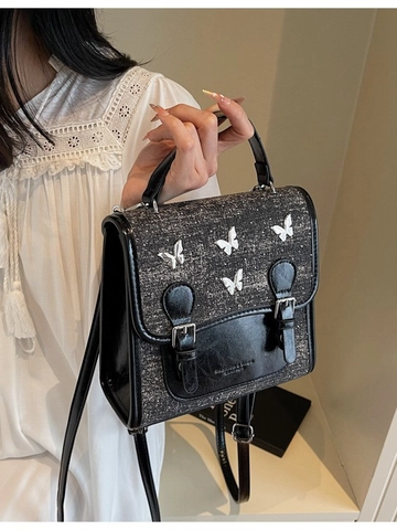Borsa a Tracolla Vintage a Farfalla da Donna in Tessuto Misto e Pelle Sintetica Piccola Borsa Quadrata Casual Messenger a Mano