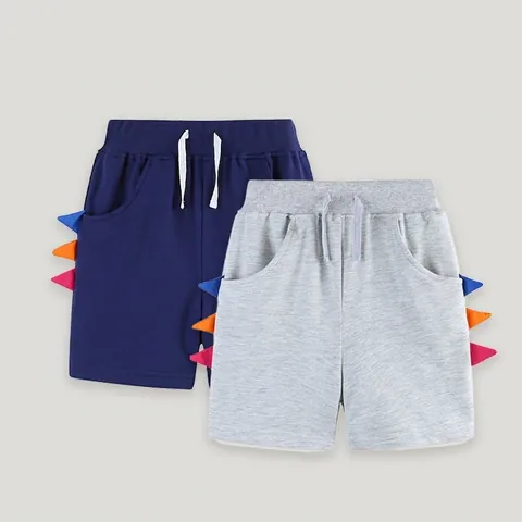 Boys Cotton Knitted Shorts Casual Summer Dinosaur Spine Design Elastic Waist Drawstring Breathable Kids Activewear Bottoms
